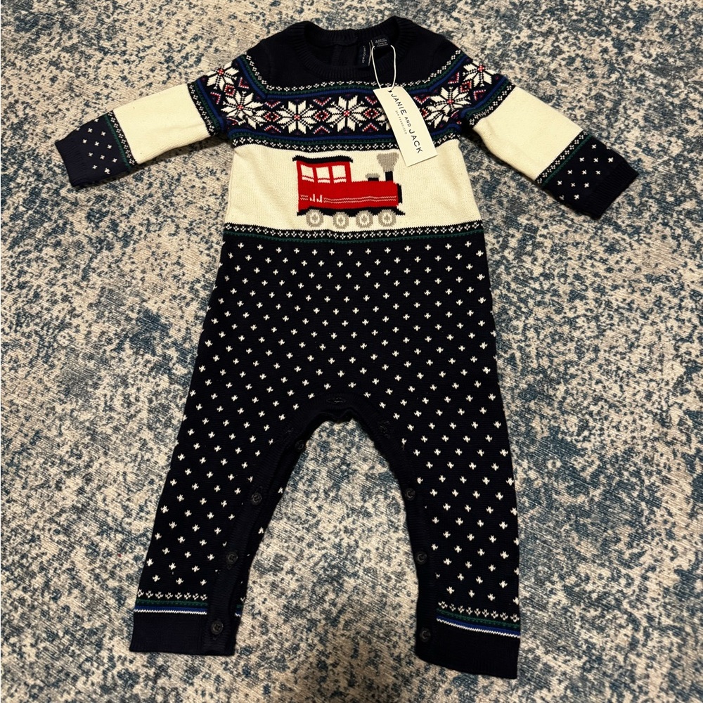 Janie and Jack BABY TRAIN FAIR ISLE SWEATER ONE-PIECE